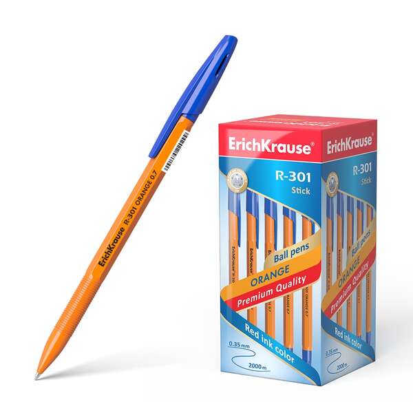 Erichkrause R-301 Boligrafo Orange - Punta de 0.7mm - Trazo de 0.35mm - Tapa Ventilada - Cuerpo Opaco Naranja - Color Azul · Pack de 50 uds.
