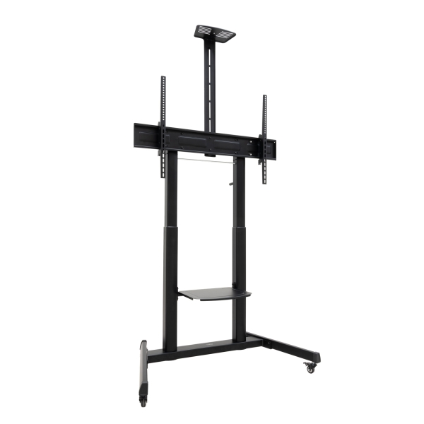 Tooq Aquiles Soporte de Suelo para Pantallas Interactivas/TV de 60 a 100" - Bandeja Multiusos - Peso Max. 120kg - Altura e Inclinacion Ajustables - Elevacion con Manivela - Ruedas - Color Ne