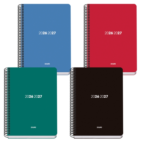 Dohe Basic Element Agenda Escolar 26/27 - Formato A5 - Dia Pagina - Papel Offset Ahuesado 70g - Cubierta de Carton Plastificado - Espiral Metalica - Goma - 15x21x4cm - Colores Surtidos · Pack de 20 uds.