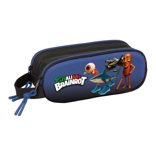 Safta Brainrot Portatodo 3D - 2 Compartimentos con Cremallera - Asa Lateral - Capacidad 1L - 21x8x6cm - Color Negro y Azul