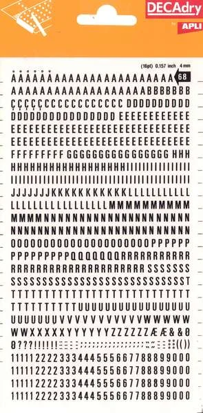 Apli Letras y Numeros Transferibles - 4mm de Tamaño - 792 Caracteres - Faciles de Aplicar y Remover - Negros