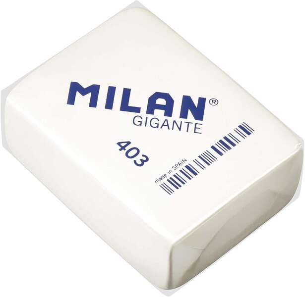 Milan 403 Goma de Borrar Gigante - Miga de Pan - Suave Caucho Sintetico - Color Blanco · Pack de 3 uds.