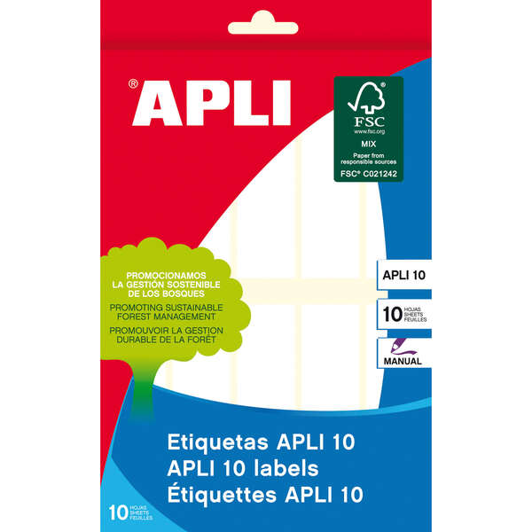 Apli Pack con 100 Etiquetas Rectangulares 20x75mm - 10 Hojas por 10 Etiquetas - Adhesivo Permanente - Cantos Romos - Color Blanco