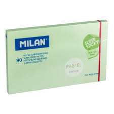 Milan Bloc de 90 Notas Super Adhesivas - Removibles - Mayor Permanencia - 76mm x 127mm - Color Verde Pastel