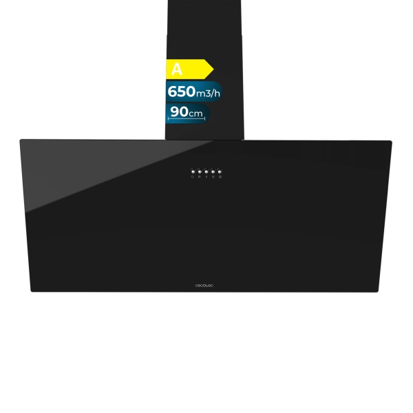 Cecotec Bolero Flux DM 906500 Glass Black A Campana Extractora de 90cm - 165W - Succion 650m3/h - Luz LED - Incluye Accesorios - Kit de Montaje - Filtros de Carbono Incluidos - Color Negro