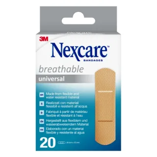 Nexcare Universal Breathable Pack de 20 Apositos para Heridas - 19x72mm - Transpirable - Resistente al Agua - Color Piel