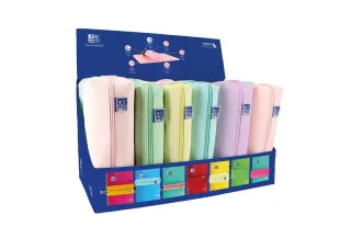Oxford Kangoo Live & Go Expositor de 22 Estuches Rectangulares (10 pequeños, 8 medianos, 4 grandes) - Goma Elastica para unirlo al Cuaderno - Colores Surtidos