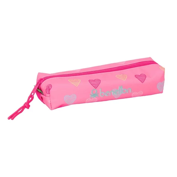 Safta Benetton Heart Portatodo - Cremallera - Goma Elastica - 0.53L - 220x70x40mm - Color Rosa