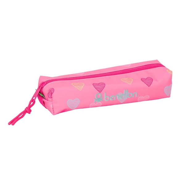 Safta Benetton Heart Portatodo - Cremallera - Goma Elastica - 0.53L - 220x70x40mm - Color Rosa