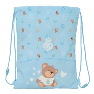 Safta Real Madrid Preescolar Saco Plano Infantil - Cierre Mediante Cordones - Bolsillo Interior con Cremallera - Seguridad Antiestrangulamiento - 26x34x1cm - Color Azul