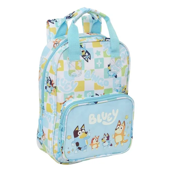 Safta Bluey Ready Mochila Infantil - Tarjeta de Identificacion Personal - Bolsillo Frontal - Hombreras Acolchadas - 20x28x8cm - Color Azul Pastel
