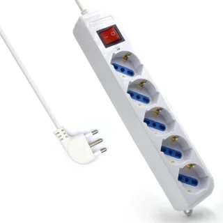 Ewent Regleta con 6 Tomas Tipo L/F (Schuko) de 10/16A - Interruptor de Encendido - Proteccion contra Sobretensiones - Proteccion Infantil - Enchufe Italiano Plano en Angulo - Cable de 1.5m -