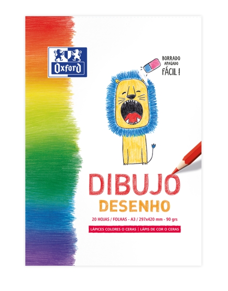 Oxford Dibujo Infantil/Ocio Bloc Encolado A3 - Tapa Blanda/Contratapa Rigida - 20 Hojas 90gr - Ideal para Dibujar y Colorear · Pack de 5 uds.