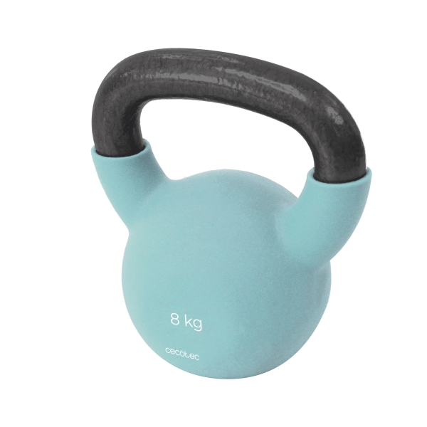 Cecotec Drumfit KettleBell 8000 Neo Pesa Rusa de 8kg - Recubrimiento de Neopreno - Hierro Fundido - Agarre Ergonomico - 17.9cmx12.8cmx20cm - Color Turquesa