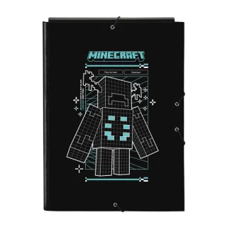 Safta Minecraft Screen Carpeta de 3 Solapas - Formato Folio - Cierre con Gomas Elasticas - Tapas Duras Forradas - 26x33.5x2.5cm - Color Negro