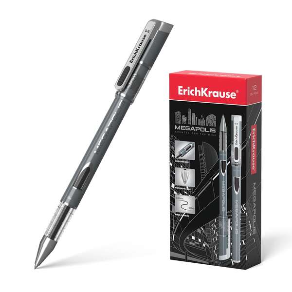 Erichkrause Megapolis Gel Boligrafo Tinta Gel - Punta de 0.5mm - Cuerpo Redondo Opaco - Ventanilla de Control de Tinta - Color Negro · Pack de 12 uds.
