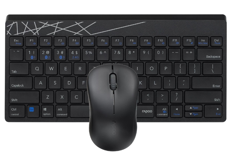 Rapoo 8000M Pack Teclado Compacto + Raton Inalambricos - Bluetooth y 2.4GHz - Raton 1300 DPI - Autonomia hasta 12 Meses - Color Negro