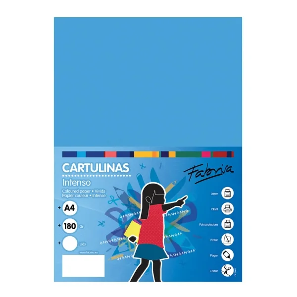 Fabrisa Pack de 50 Cartulinas 180 g/m² - Tamaño A4 - Color Azul Turquesa