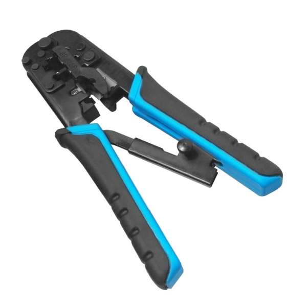 WP Crimpadora Metalica para RJ11/RJ12/RJ45 de Carraca - Funcion Pelacables - Color Negro y Azul