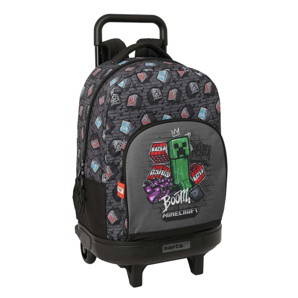 Safta Minecraft Graffiti Mochila con Carro - Extraible - 33L - Portabotellas - Tarjeta de Identificacion Personal - Cremallera con Doble Tirador - Asa - Bolsillo Frontal - 33x45x22cm - Color Gris
