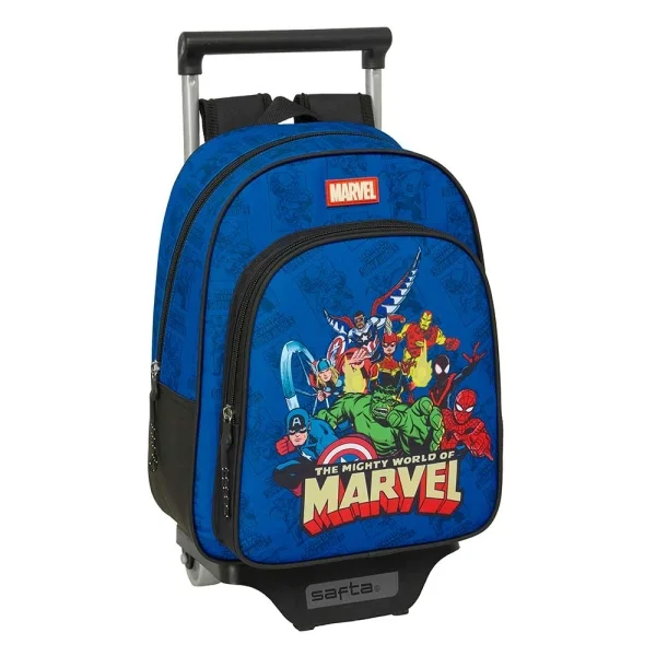Safta Avengers Mochila con Carro - Portabotellas - Hombreras Ergonomicas - Mochila Extraible - Material Resistente - Asa Superior - 10L - 270x100x330mm - Color Azul Oscuro