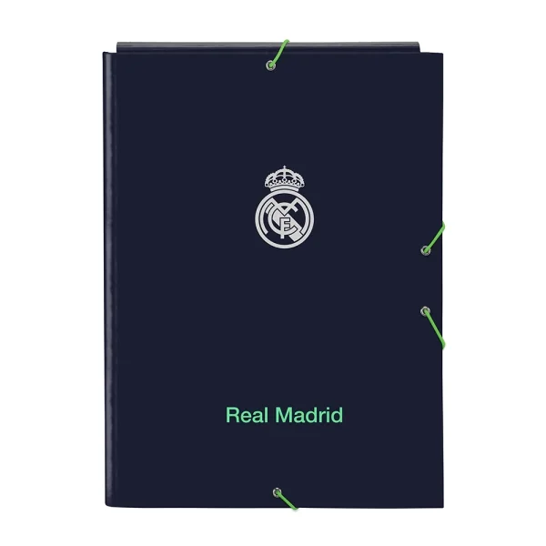 Safta Real Madrid 2ª Equipacion 25/26 Carpeta con 3 Solapas - Tapas Duras Forradas - Cierre con Gomas - Estilo Deportivo - 260x335mm - Color Azul Marino