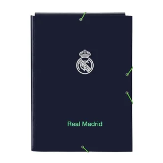Safta Real Madrid 2ª Equipacion 25/26 Carpeta con 3 Solapas - Tapas Duras Forradas - Cierre con Gomas - Estilo Deportivo - 260x335mm - Color Azul Marino