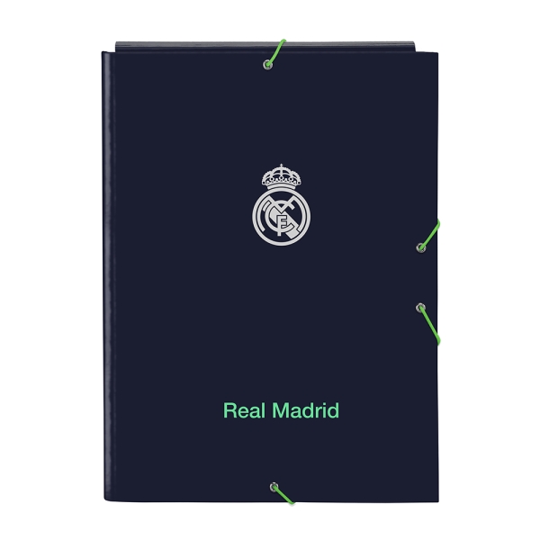 Safta Real Madrid 2ª Equipacion 25/26 Carpeta con 3 Solapas - Tapas Duras Forradas - Cierre con Gomas - Estilo Deportivo - 260x335mm - Color Azul Marino