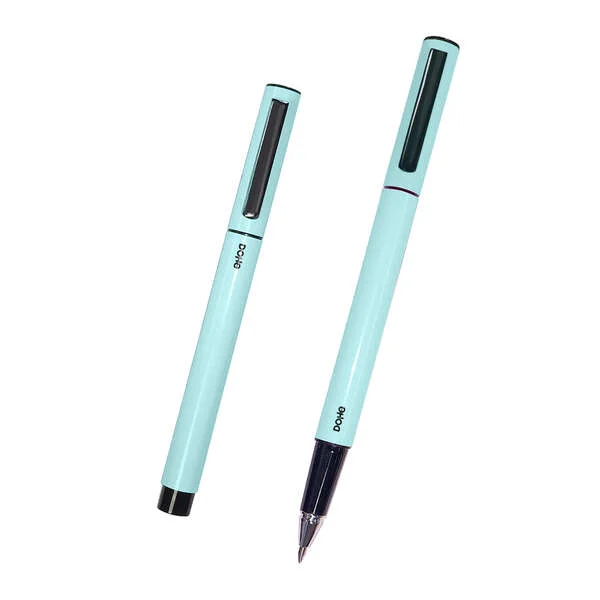 Dohe Boligrafos Elegantes de Aluminio - Cuerpo Ovalado en Verde - Ligeros y Ergonomicos - Capucha con Clip - Tinta Azul · Pack de 4 uds.