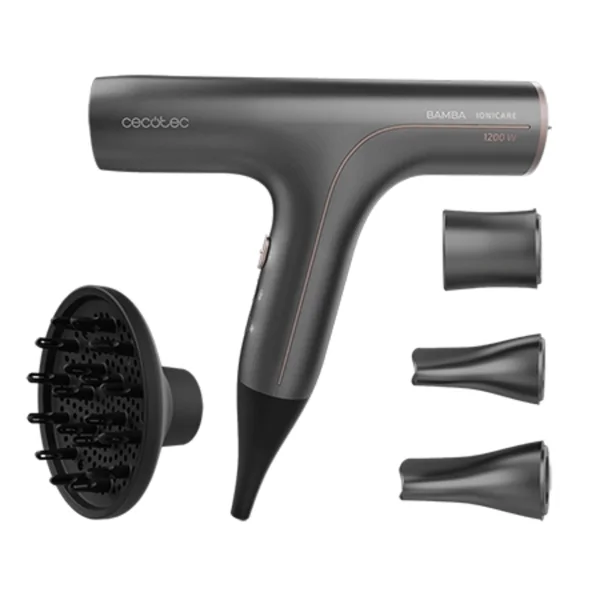 Cecotec Bamba IoniCare 6000 Rockstar Soft Pro Secador de Pelo - Iones Negativos - Limpieza Automatica Del Filtro - Ligero y Silencioso - 5 Ajustes de Temperatura y Velocidad - Color Gris Oscuro