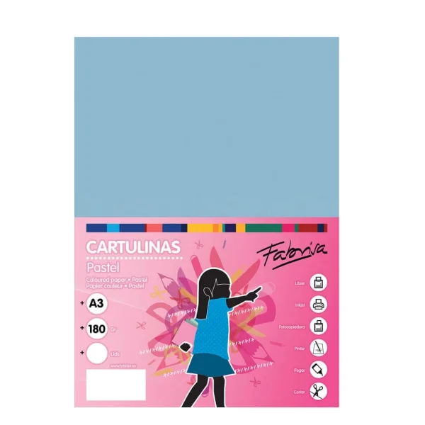 Fabrisa Pack de 25 Cartulinas 180 g/m² - Tamaño A3 - Color Azul Claro