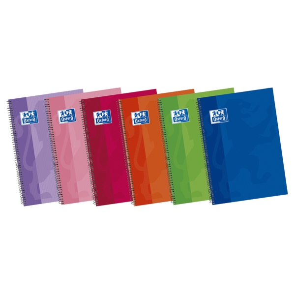 Oxford School Classic Write&Erase Fº Cuaderno Espiral - Tapa Extradura - Pauta 3.5mm con Margen - 80 Hojas - Colores Surtidos · Pack de 5 uds.
