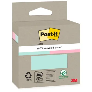 Post-It Pack de 2 Blocs de 100 Notas Adhesivas Recicladas - Forma Cuadrada - Colores Surtidos