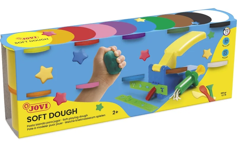 Jovi Soft Dough Blandiver Estuche de 10 Botes 110gr - Blanda y Flexible - Facil de Amasar y Moldear - Ideal para Iniciacion al Modelaje - Fomenta Creatividad y Motricidad Fina - Color Surtido