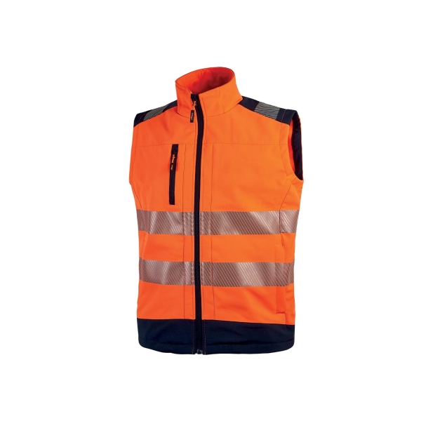 Upower Dany Chaleco Soft Shell Impermeable - Talla 2XL - Tejido Elastico Transpirable, Bolsillo Pecho Cremallera, Cordon Antienredo, Bandas Reflex, Proteccion DPI2 - Color Naranja Fluorescen
