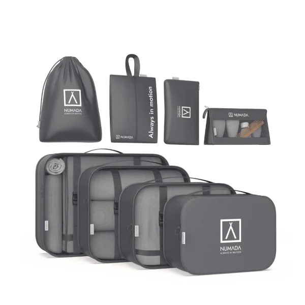 Numada Midweek A80 Pack de 8 Organizadores de Maleta - Poliester Impermeable - Malla Semitransparente - Cremallera con Doble Tirador - Color Gris Oscuro