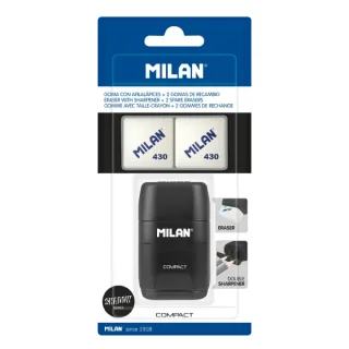Milan Compact Shadow Afilaborra - 2 Gomas de Recambio - Cuchilla de Acero de Seguridad - Doble Agujero para Normal y Maxi - Color Negro