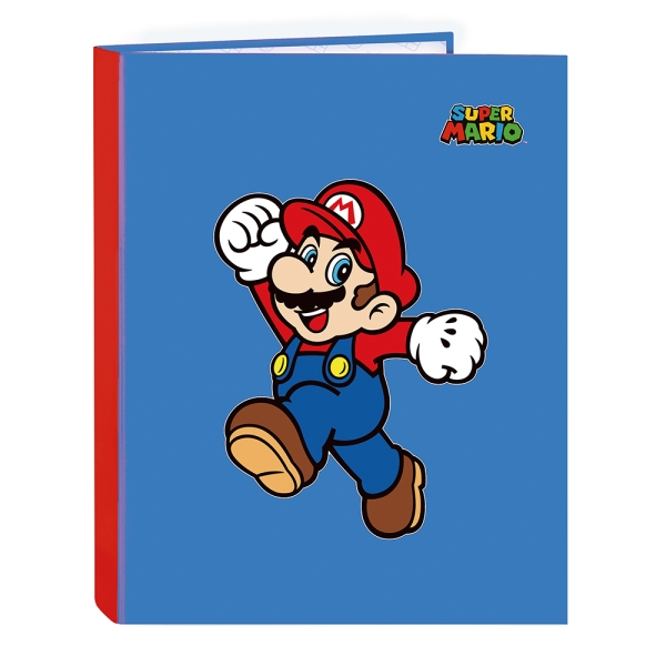 Safta Super Mario World Carpeta con 4 Anillas 25mm - Tapas Duras Forradas - Formato Folio - 265x40x330mm - Color Azul Oscuro