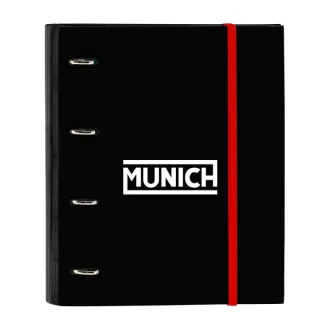 Safta Munich Vulcan Carpeta con 4 Anillas 35mm - Tapas Duras Forradas - Recambio 100 Hojas - Cuadriculas 5x5mm - Cierre Elastico - Incluye Separadores - 270x35x320mm - Color Negro y Rojo