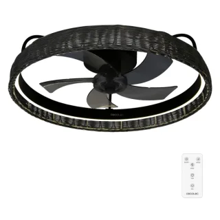 Cecotec EnergySilence LampAero 600 Black Design Ventilador de Techo con 5 Aspas de 17" y Luz LED - 20W - LED con 3 Tonos - Tulipa de Mimbre - Temporizador - Modo Invierno - 6 Velocidades - C