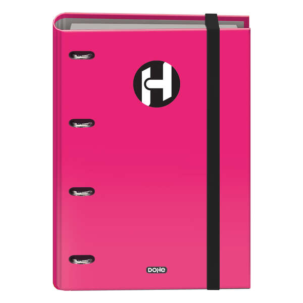 Dohe Serie Icon Carpeta de 4 Anillas Formato A4 con Recambio de 100 Hojas de 90 gr y 4 Taladros - Cierre con Goma Elastica - Anillas de 35mm - Color Rosa Fucsia