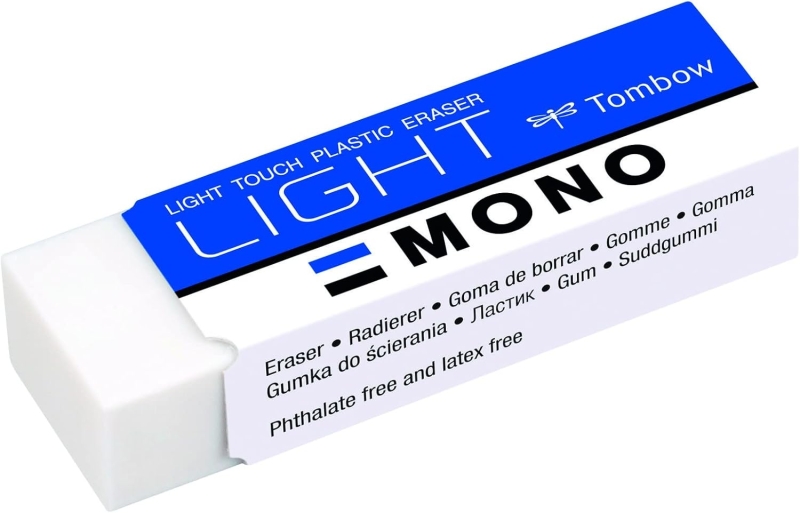 Tombow Mono Light Goma de Borrar - 13g - Especial para Borrado Delicado - Funda de Papel - PVC Libre de Ftalatos y Latex - Color Blanco · Pack de 40 uds.