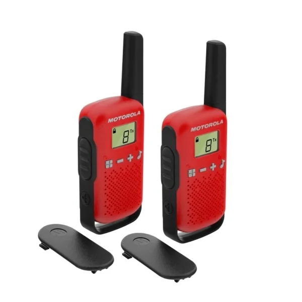Motorola T42 Pack 2 Walkie Talkies - 16 Canales PMR446 - Alcance hasta 4Km - Autonomia hasta 18h - Color Rojo