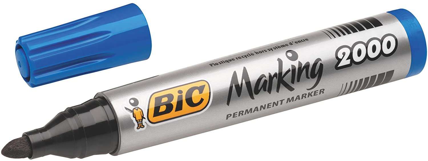 Bic Marking 2000 Ecolutions Rotulador Permanente - Tinta con Base de Alcohol - Ecologico - Secado Rapido - Color Azul · Pack de 12 uds.