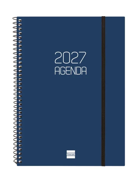 Finocam Espiral Basics Opaque Agenda - Anual 2027 - Semana Vista Horizontal - Formato E10 - 155x212mm - Espiral - Tapa de Polipropileno - Esquinas Microperforadas - Papel de 80g/m2 - Color Azul