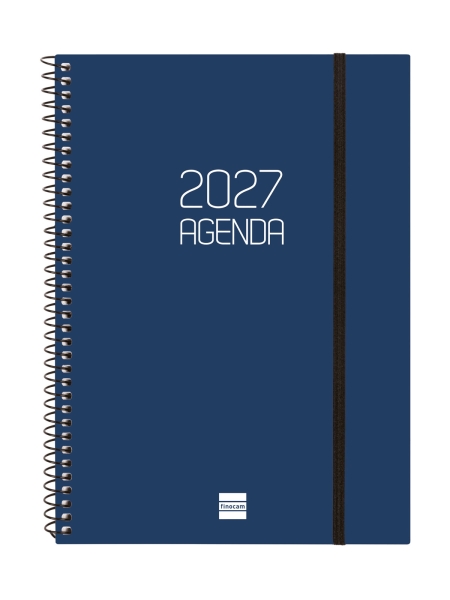Finocam Espiral Basics Opaque Agenda - Anual 2027 - Semana Vista Horizontal - Formato E10 - 155x212mm - Espiral - Tapa de Polipropileno - Esquinas Microperforadas - Papel de 80g/m2 - Color Azul