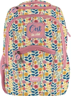 Dohe C`est la Vie Mochila Escolar - Compartimento Principal con Bolsillo Acolchado - Bolsillos Laterales para Bebidas - Espalda Acolchada - Doble Asa Superior - Fabricada en Poliester - Medi