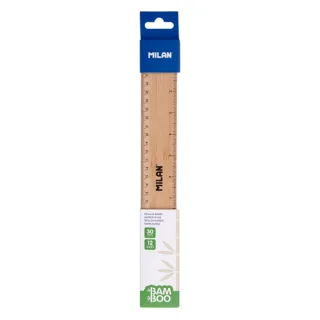 Milan Regla de 30cm - Bambu - Gruesa - Centimetros y Pulgadas - Color Madera Claro