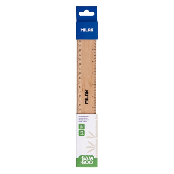 Milan Regla de 30cm - Bambu - Gruesa - Centimetros y Pulgadas - Color Madera Claro