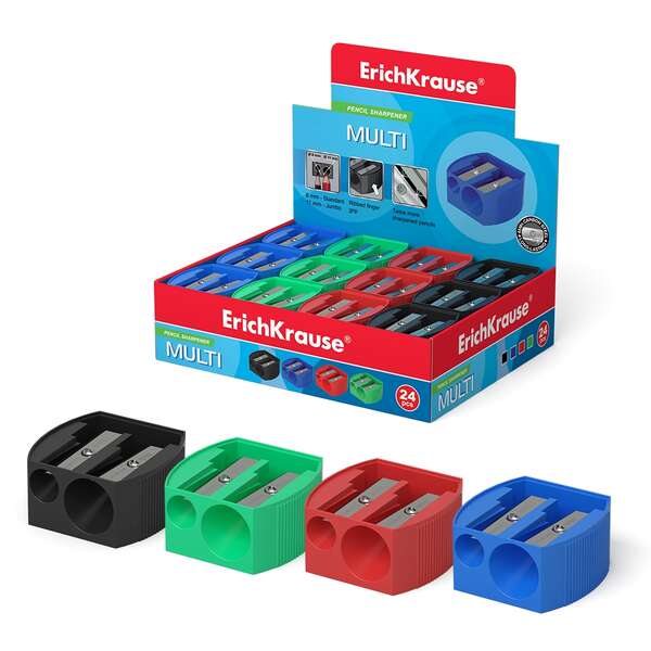 Erichkrause Multi - Sacapuntas de Plastico con Dos Orificios - Diametros de 8mm y 11mm - Color Surtido · Pack de 24 uds.